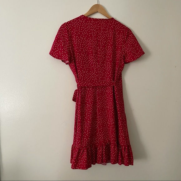 V-Neck Polka Dot Wrap Short Sleeve Mini Dress - Picture 7 of 7